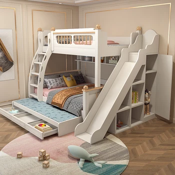 Детская верхняя и нижняя двухъярусная двухъярусная кровать с регулируемой высотой кровать для ребенка и матери двуспальная двухслойная комбинированная кровать Castle Princess