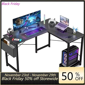 L-образный стол, Компьютерный угловой стол, Игровой стол для ПК, стол с боковой сумкой для хранения, прочный стол для письменного рабочего места в домашнем офисе