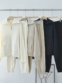 2023 Новый женский шерстяной вязаный комплект в стиле пэчворк, осенне-зимние модные женские пуловеры с длинными рукавами и повседневные брюки с эластичной резинкой на талии