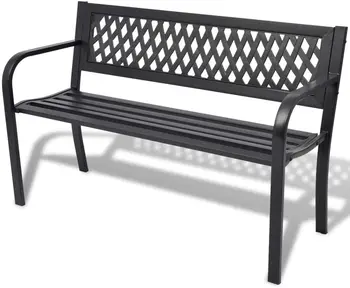 Садовая скамейка со Спинкой Сталь ПВХ Черная 118x50x75 см Сиденье для патио сдержанный и неподвластный времени дизайн