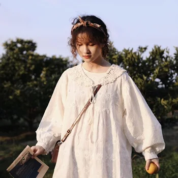 Японское женское кукольное платье Mori с кружевной вышивкой, милое ретро-платье (без галстука)