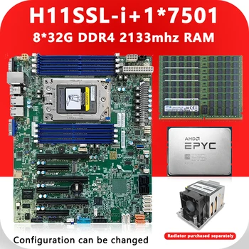 Материнские платы H11SSL-i + 1 * EPYC 7501 CPU 32C/64T 155 Вт + 8 * 32 ГБ = 256 ГБ ОПЕРАТИВНОЙ памяти DDR4 2133 МГц RECC Memory 7501 Процессор ДЛЯ H11SSL-I