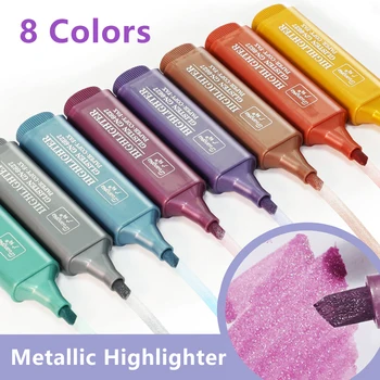 8 Цветов металлического хайлайтера Super Flash Флуоресцентная ручка с металлическим блеском Маркеры-хайлайтеры для заметок Принадлежности для ведения журнала