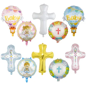 Детский душ Крещение Молитва Украшение Воздушный шар Пасхальный Крест Воздушный шар для мальчиков и девочек Воздушный шар из алюминиевой пленки воздушный шар
