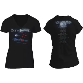 Женская футболка Dream Theater с изображением луны в виде лепестков роз (принт сзади)