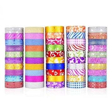Набор из 50 рулонов блестящей ленты Васи, декоративная клейкая лента для рукоделия, принадлежности для скрапбукинга, Сделай сам, Подарочная упаковка