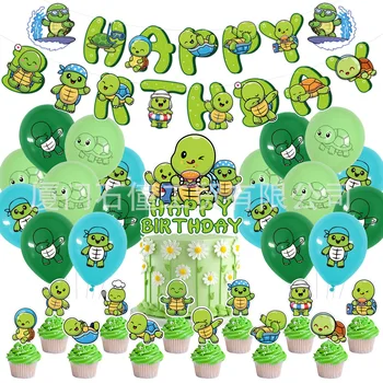 декор для вечеринки в честь дня рождения зеленой черепахи, баннер с изображением животных в виде черепахи, воздушный шар, топпер для торта, детские принадлежности для вечеринки в честь дня рождения