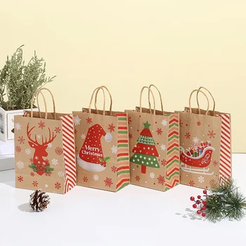 Рождественские Подарочные пакеты из крафт-бумаги, милые Шляпки в виде Рождественской елки, пакеты для упаковки конфет и печенья, Подарочная упаковка, сумка-тоут, украшение для вечеринки