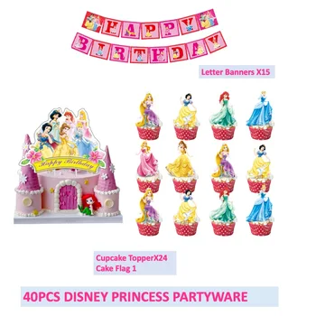 Наборы для вечеринок Disney Princess 40шт, Баннер, флаг для торта, школы, колледжа, дома, Душа ребенка, Свадьбы, Дня рождения, Юбилея.