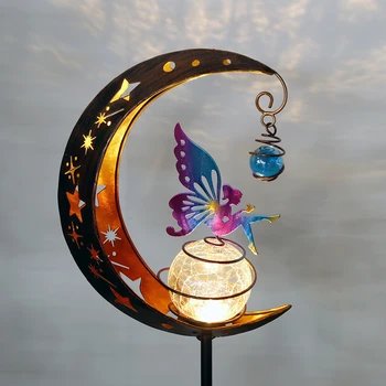 Лунный Солнечный Свет Водонепроницаемый Садовый Декоративный Светильник Iron Art Elf / Flower Fairy Lamp LED Glass Ball Garden Light для Наружного Двора