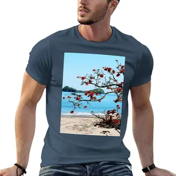 Футболка с изображением тропического пляжа Мадагаскара с цветущим деревом, футболка с аниме, футболка для мальчика, забавные футболки, мужские белые футболки