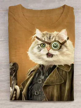 Повседневная футболка с принтом Famous Painting Series Cat Art, Базовые повседневные топы с короткими рукавами для мужчин и женщин весной и летом