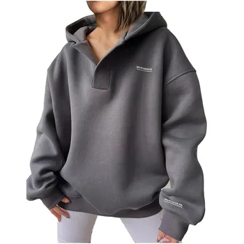 Женский повседневный модный пуловер с длинными рукавами и буквенным принтом, толстовка с V-образным вырезом, толстовки, топы для женщин футболка женский