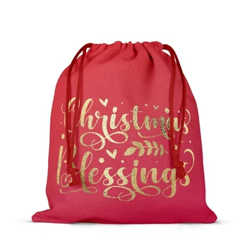 Рождественская сумка на шнурке 24x26 см с принтом благословляющих букв из красной льняной ткани, подарочные пакеты для фестиваля, Органайзер для конфет Оптом