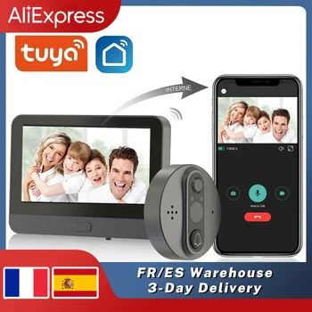 Smart Tuya WiFi Электронный Дверной Звонок Аудио 1080P Камера для просмотра в Глазок PIR FHD Инфракрасный Alexa Google Цифровой Видео Дверной Звонок