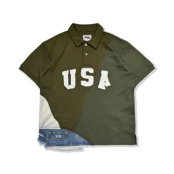 Мужские рубашки поло ABOORUN, футболки в стиле пэчворк с вышивкой, уличная одежда, хлопчатобумажные топы для мужчин