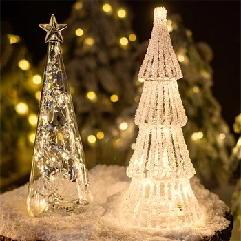 Стеклянная Рождественская елка, украшение рабочего стола, Сияющие ночные огни, Витрина магазина, оформление сцены праздничной вечеринки