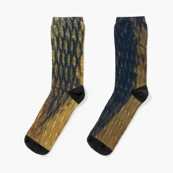 Носки с рисунком из кожи желтого окуня (натуральная), рыбьей чешуи, рождественские носки, мужские Женские компрессионные носки, забавные носки