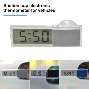 Автомобильный ЖК-цифровой термометр, Внутренняя присоска, Прозрачный ЖК-термометр с батарейным питанием для легковых автомобилей, грузовиков, внедорожников