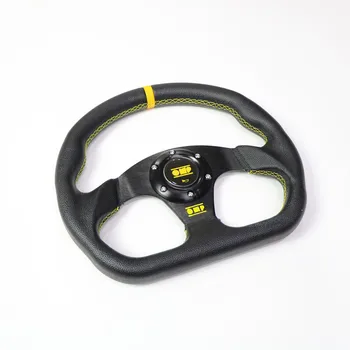 13-дюймовое рулевое колесо D диаметром 320 мм, черная кожа, прошитое желтой нитью спортивное гоночное рулевое колесо ручной работы с логотипом om *