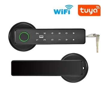Приложение Tuya из алюминиевого сплава с дистанционным управлением Смарт-пароль по отпечатку пальца RFID IC-карта Дверной замок с механическим ключом