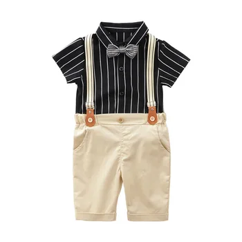 Летний костюм для мальчиков, хлопковая рубашка в корейском стиле для маленьких мальчиков, шорты с короткими рукавами, комплект из 2 предметов, детская одежда 1-5 лет