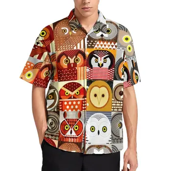 Гавайская рубашка с североамериканской совой, мужские повседневные рубашки с принтом крутых птиц, блузки с короткими рукавами, крутые оверсайзы