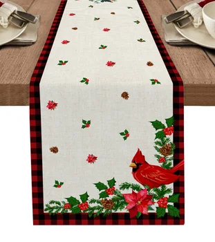 Рождественский Кардинал Пуансеттия, настольная дорожка в клетку, украшение свадебного обеденного стола, настольная дорожка, Рождественская скатерть для обеденного стола