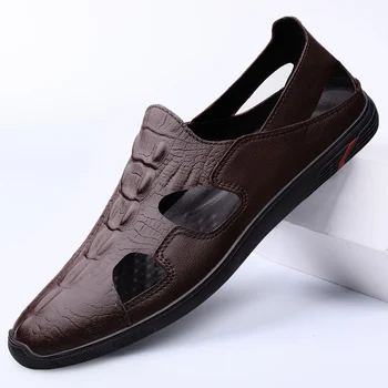 2023 Модные Мужские Сандалии Из натуральной Кожи в Римском стиле в стиле Ретро, Мужская Летняя Классическая Обувь, Мужские Деловые Официальные Сандалии